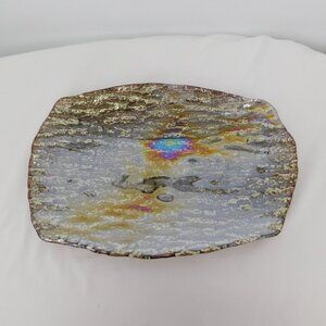 Pomegranate Romos Amber Console Serving Dish Pearlized Gold Glass 14" x 9.5"